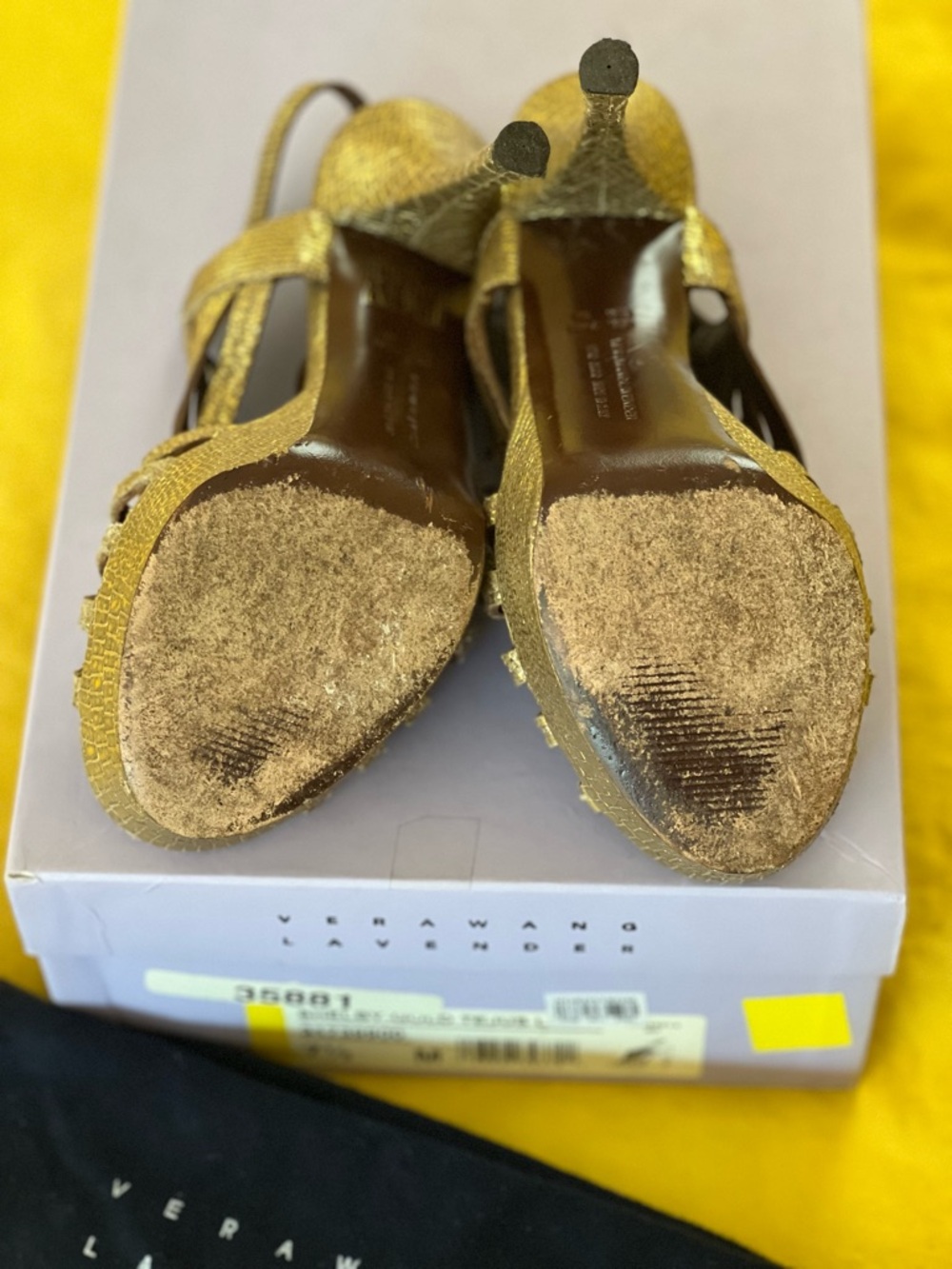 Vera Wang Lavender Label Metallic Gold Woven Platform Sandals - Picture 2 of 3